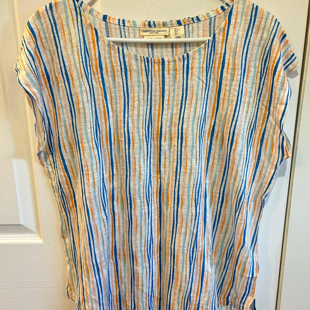Christian Siriano Blue and Orange Striped Blouse